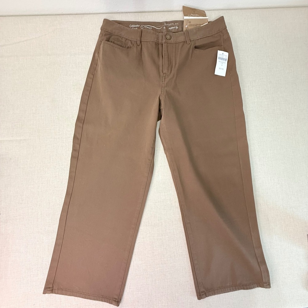 Coldwater Creek Womens Natural BiStretch Crop Pants Brown Size 6 New